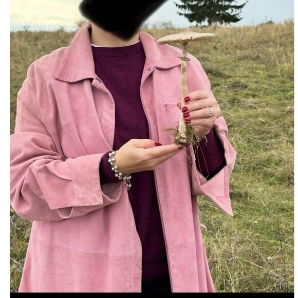 Marina Rinaldi Pink Suede Leather Jacket Shirt - Picture 3 of 14